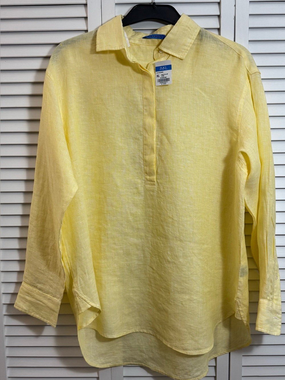 NWT J.McLaughlin Yellow 100% Linen Popover Tunic Top Womens Long Sleeve Shirt XL